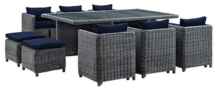 Canvas Navy Summon 11-Piece Outdoor Patio Sunbrella Dining Set