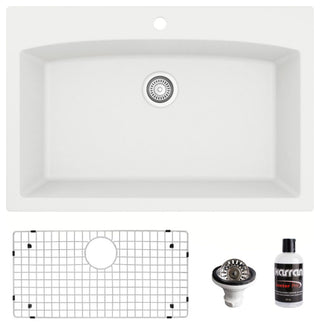 Karran Drop-In Quartz Composite 33" 1-Hole Single Bowl Kitchen Sink Kit, White