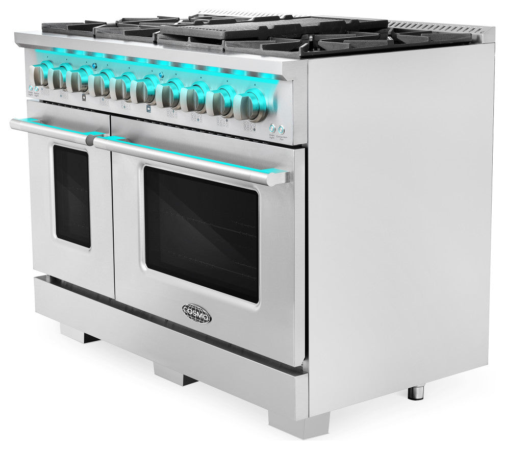 Cosmo 48 in. 5.5 cu. ft. Double Oven Gas Range with 8 Burners in Stainless Steel