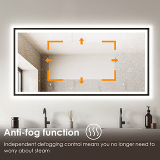 Apollo Anti-Fog Dimmable Vanity, LED Lighted Wall Mirror, Matte Black, 60"