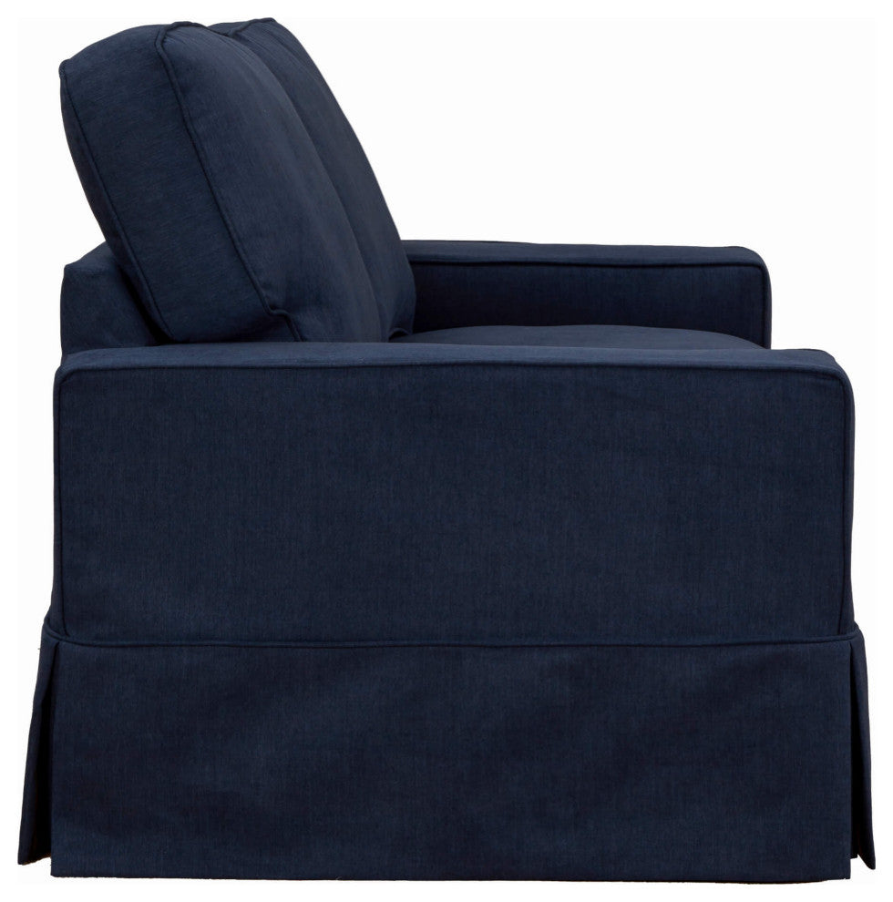 Box Cushion Slipcovered Loveseat, Navy Blue