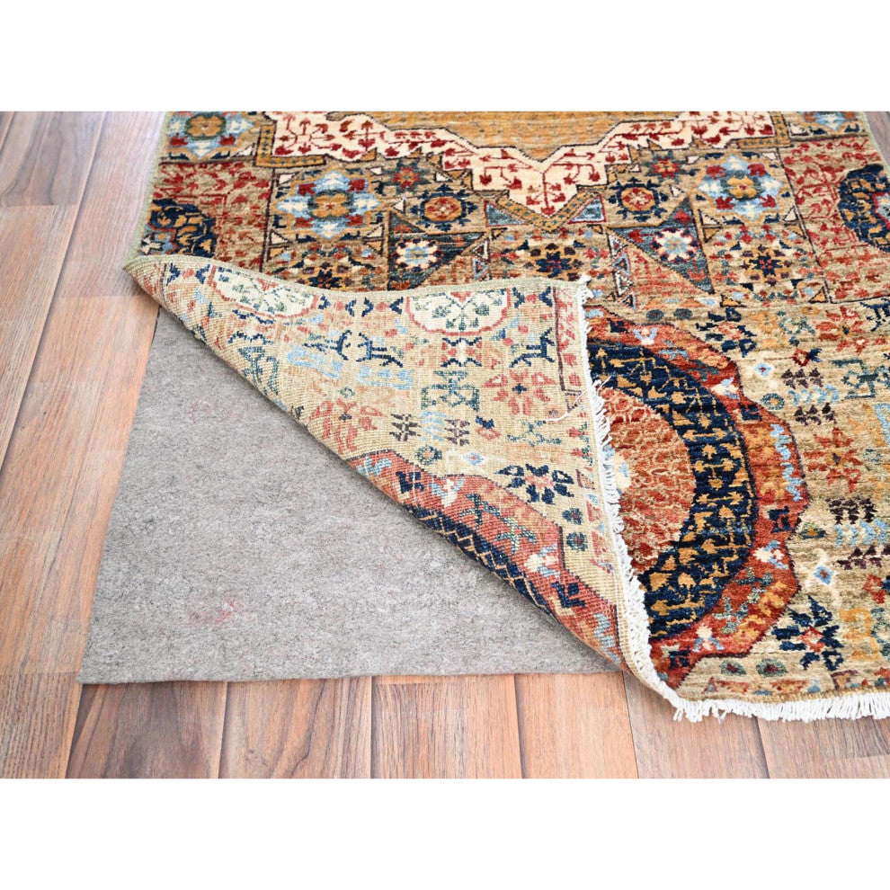 White, Mamluk Design, Soft Wool, Hand Knotted, Runner Oriental Rug, 2'5"x10'3"
