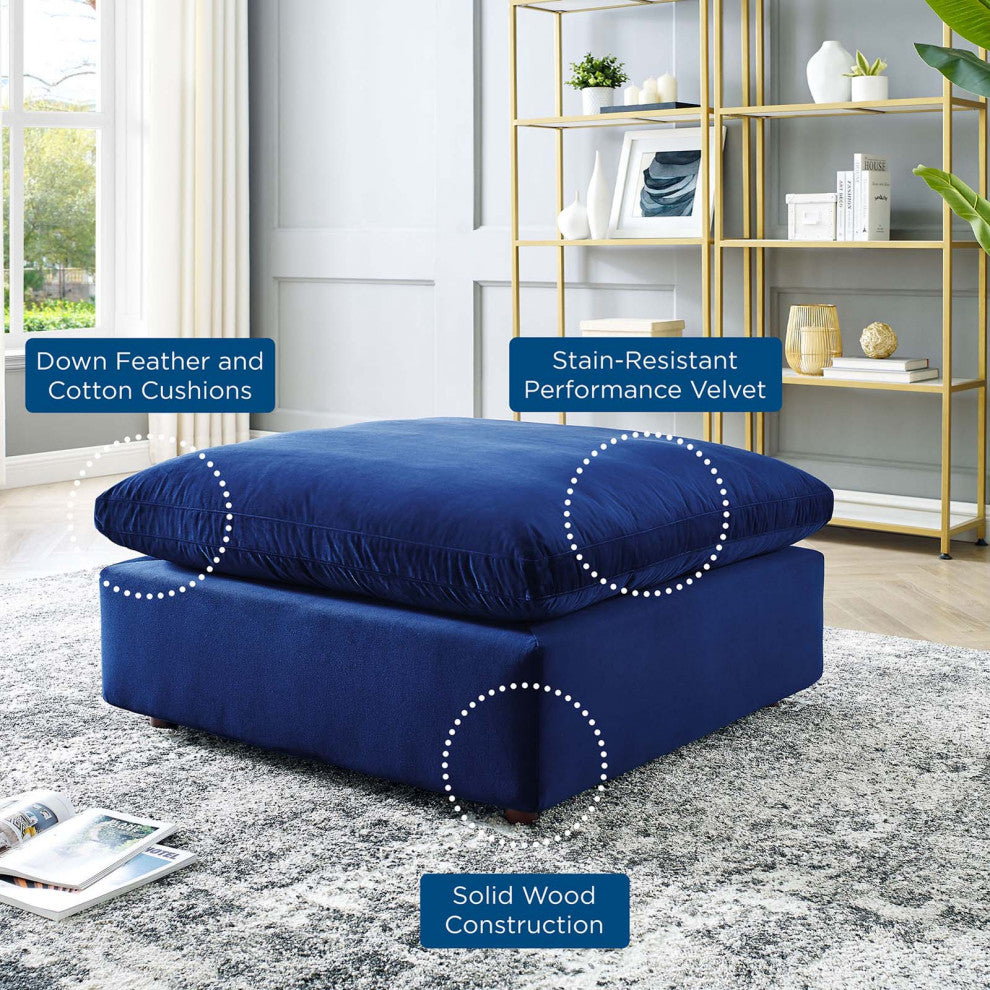 Accent Chair Ottoman, Velvet, Blue Navy, Modern, Living Lounge Hotel Hospitality