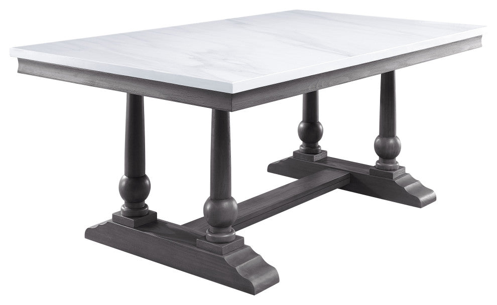 Yabeina Dining Table, Marble Top and Gray Oak