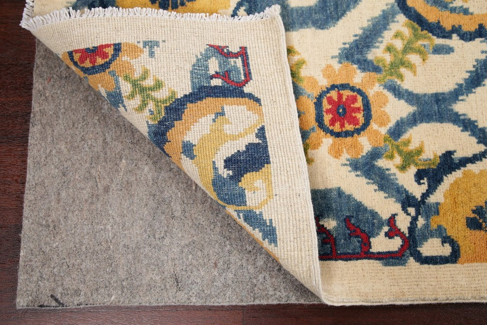 Pakistani Hand-Knotted Kazak Wool Oriental Area Rug, Beige, 4'10"X3'7"