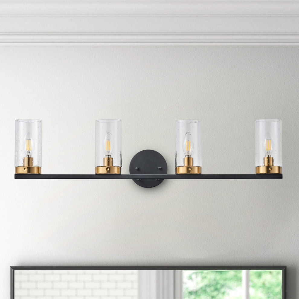 Black 4-Light Clear Cylinder Glass Design Bathroom Vanity Light