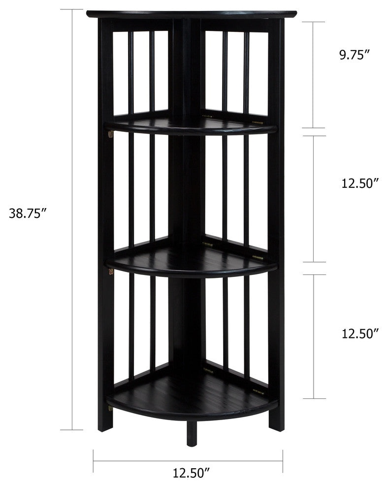 3-Shelf Corner Folding Bookcase, Black