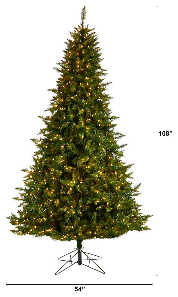 9' Vermont Spruce Faux Xmas Tree W/850 Color Changing  &1984 Bendable Branches
