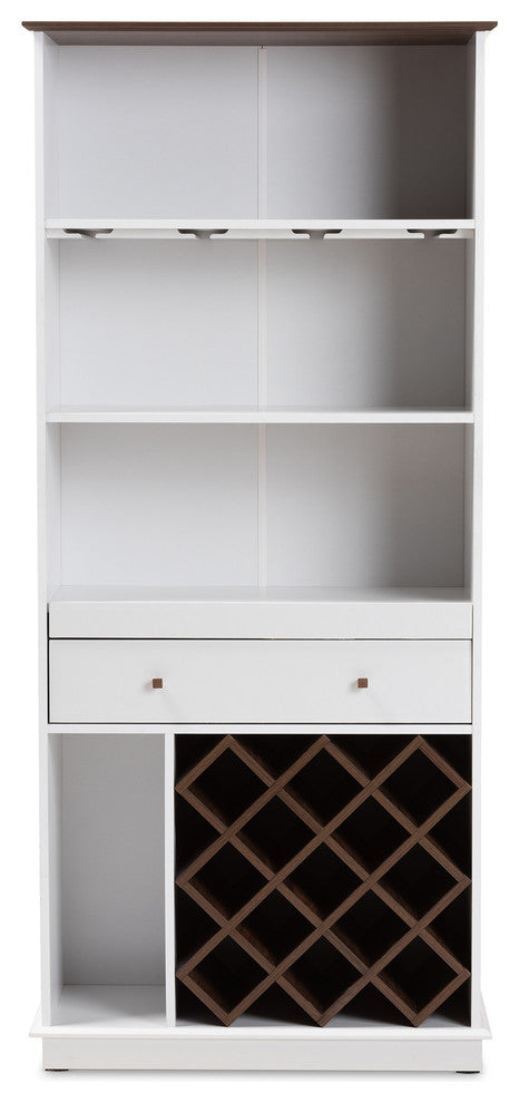 Mina Mid-Century Modern Dark Gray and Oak Wood Wine Cabinet