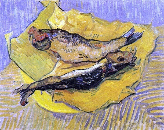 Vincent Van Gogh Still Life: Bloaters on a Piece of Yellow Paper Wrapped Canvas