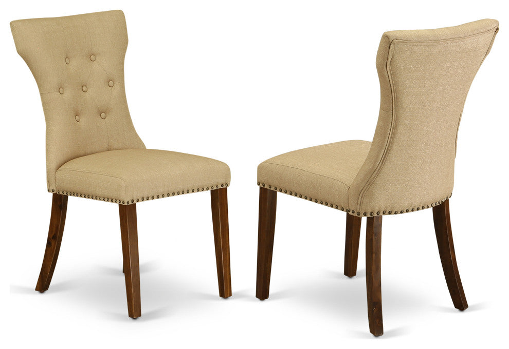 Gallatin Parson Chair, Antique Walnut 401 Leg, Brown Fabric Color Set of 2