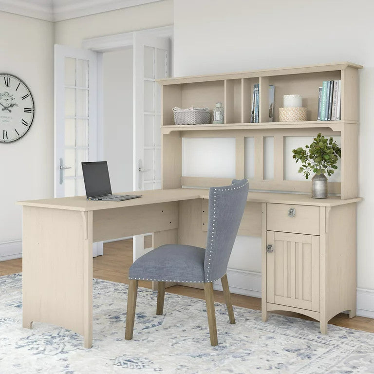 Classic Farmhouse Desk & Hutch, Cabinet & Multiple Compartments, Antique White