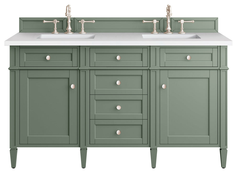 Brittany 60" Single Vanity, Smokey Celadon,  White Zeus Quartz Top