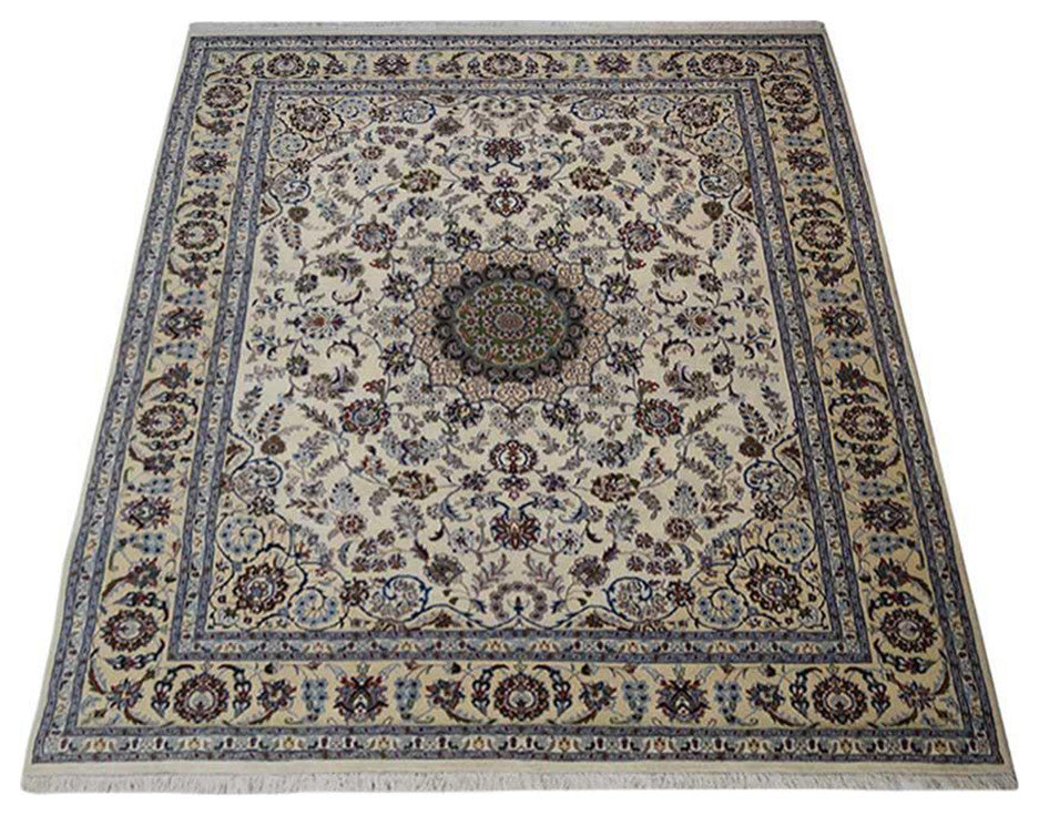 Hand Knotted Persian Wool Area Rug Oriental White Gold