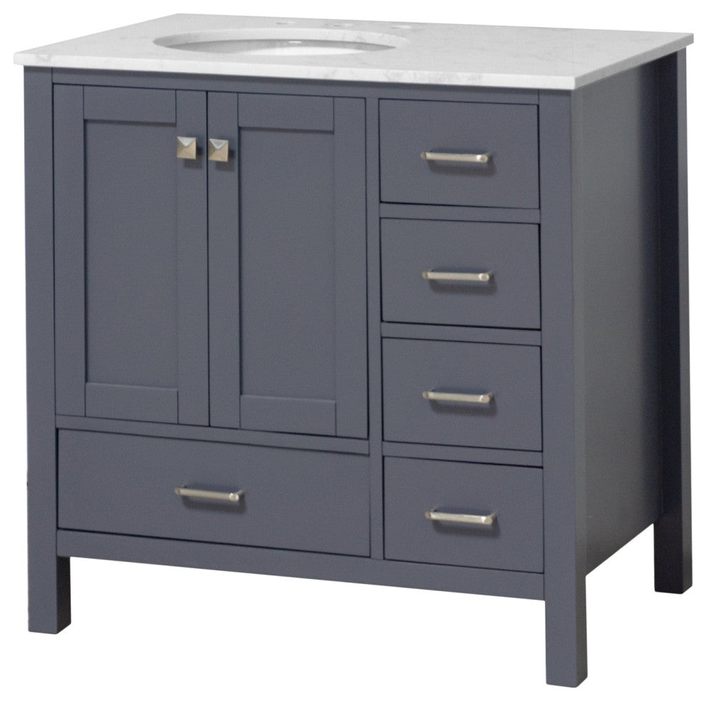 Horizon 36" Bathroom Vanity, Marine Gray, Engineered Carrara