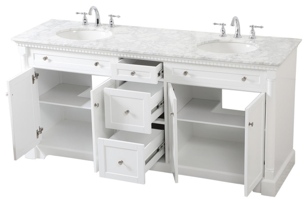Home Living 21.5" Transitional Black-Light Bathroom Vanity, White, 72