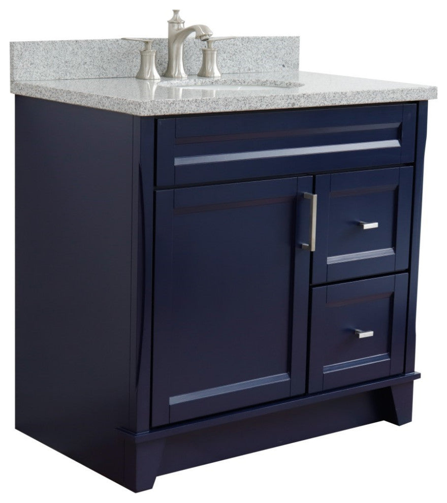 37" Single Sink Vanity, Blue Finish With Gray Granite