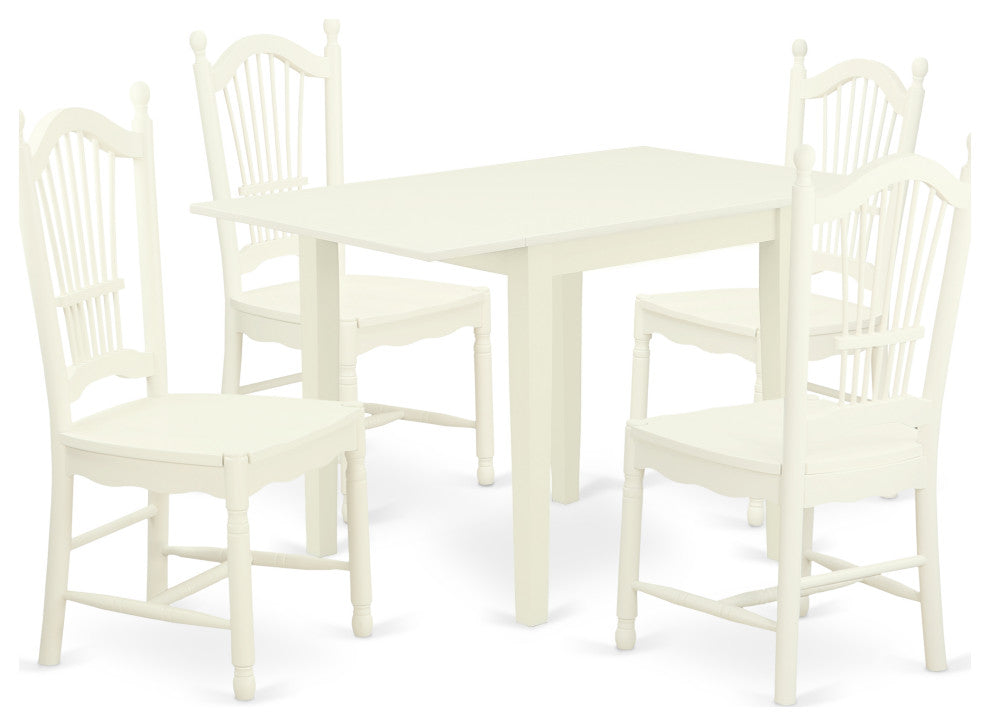 Dining Set 5 Pcs- 4 Chairs, Wood Table, Linen White Solid Wood Frame.
