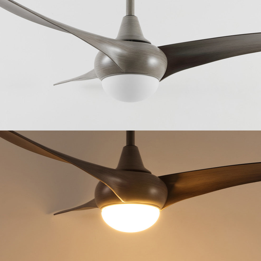 Aviator 52" 1-Light App 6-Speed Retro Swirl LED Ceiling Fan, Gray Wood
