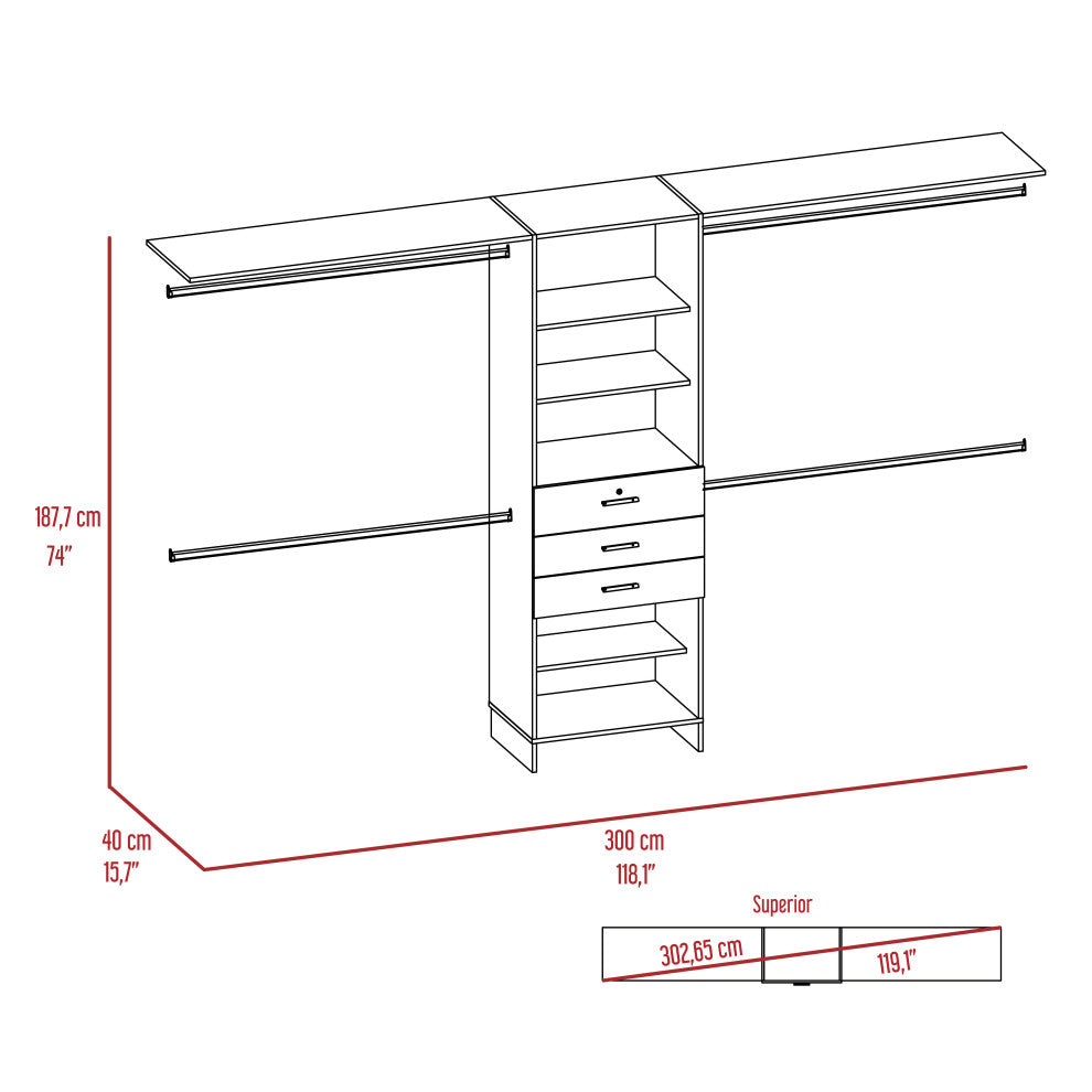 Zamora 69"W - 118"W Closet System, Dark Walnut