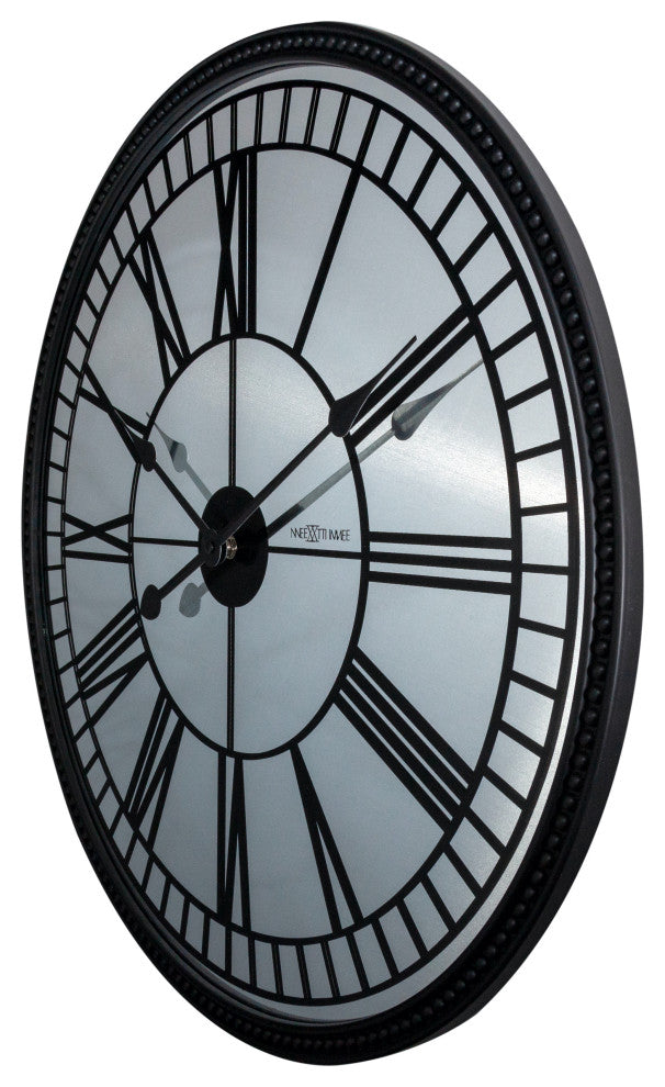Cleopatra 22-Inch Round Mirror Wall Clock, Black