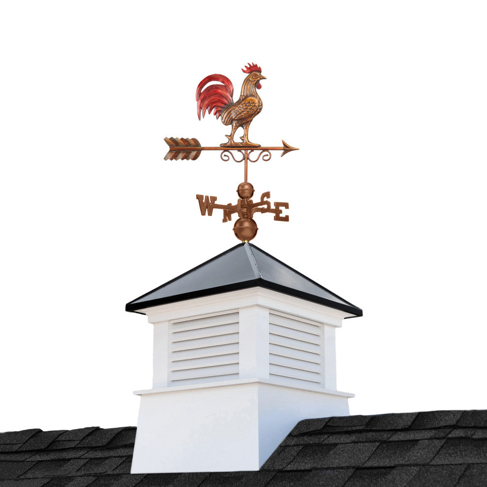 26" Manchester Vinyl Cupola With Copper Bantam Red Rooster Weathervane