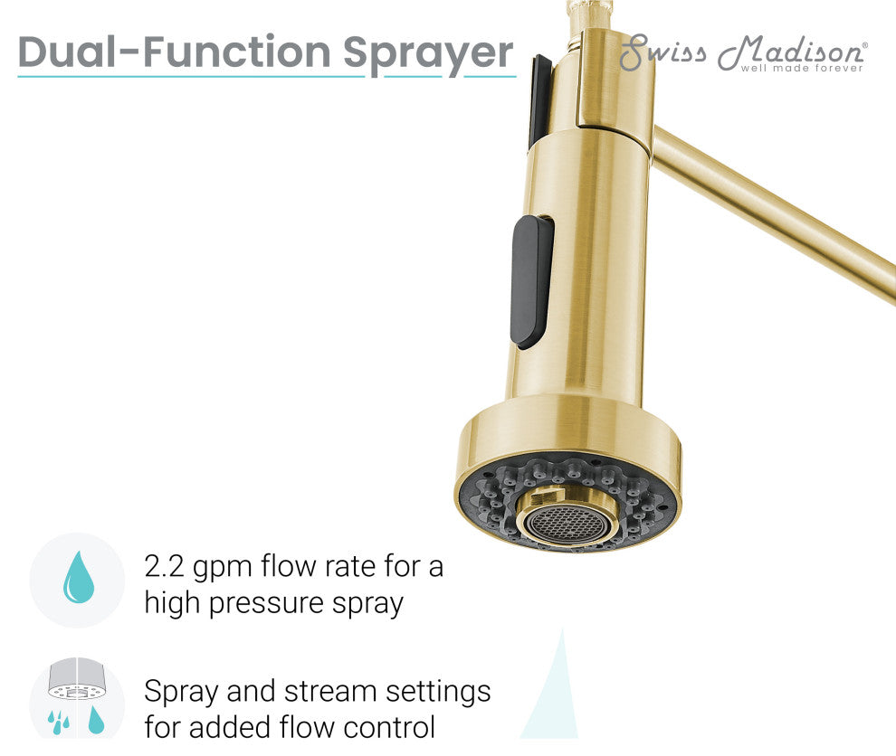 Nouvet Single Handle, Pull-Down Kitchen Faucet 18"H, Brushed Gold