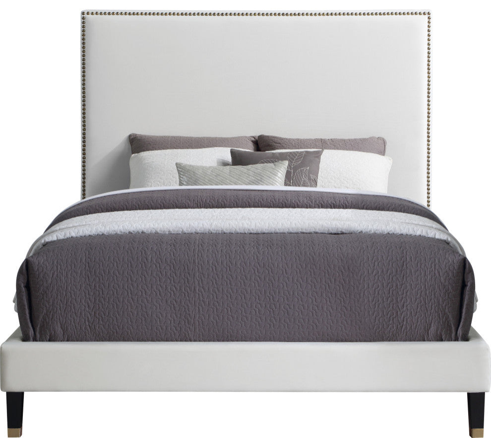 Harlie Velvet Upholstered Bed, Cream, Queen