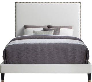 Harlie Velvet Upholstered Bed, Cream, Queen