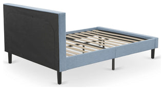 3-Piece Platform Bed Set, 1 Queen Bed Frame, 2 Night Stands Denim Blue Fabric
