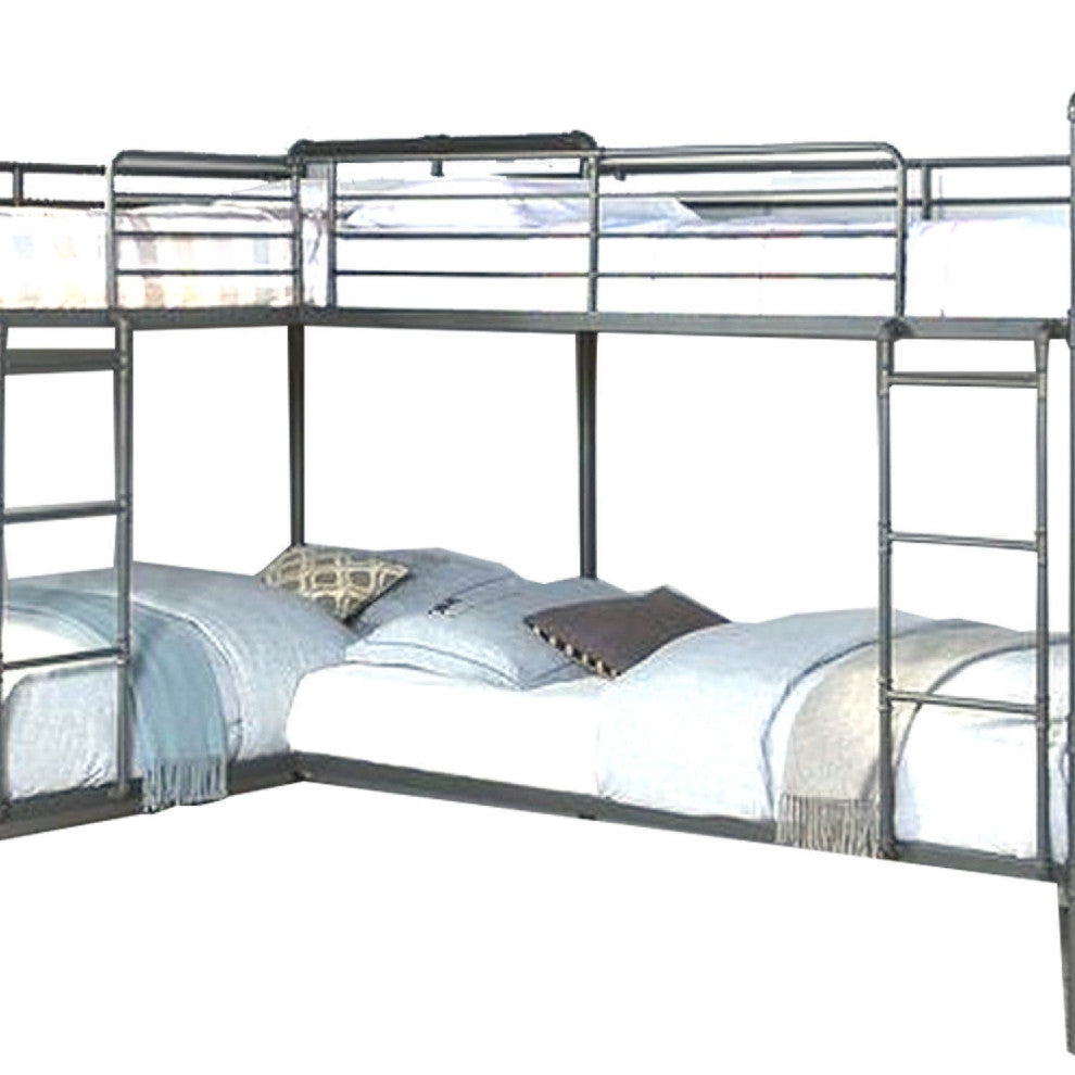 Benzara BM266442 Twin over Twin Bunk Bed With Guard Rails, Black and Dark Bronze