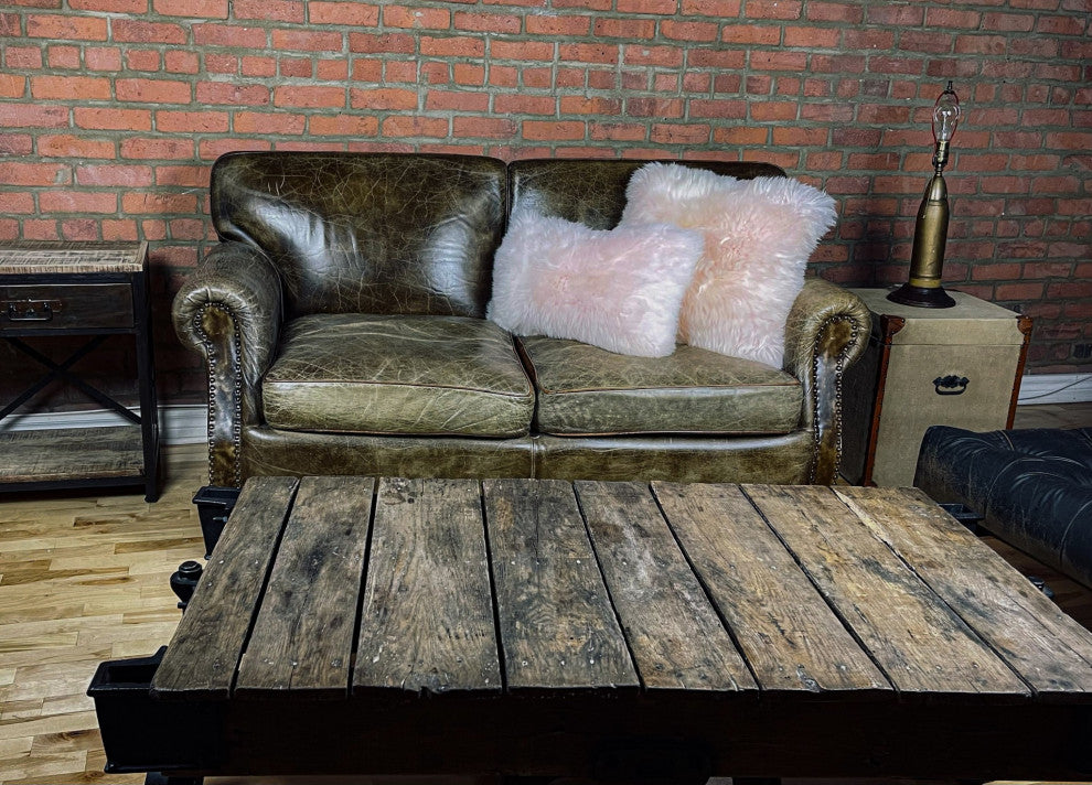 Set Of Two  Blush Natural Sheepskin Square Pillows