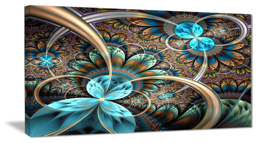 "Light Blue Fractal Flower" Digital Floral Canvas Print, 32"x16"