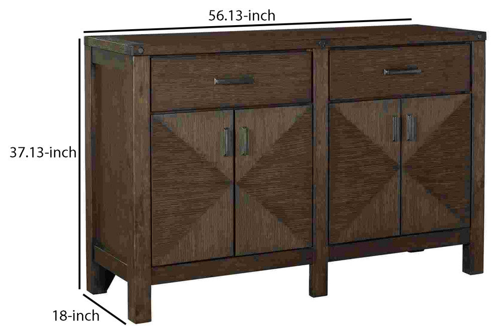 Benzara BM262480 Server With 2 Drawer and 2 Double Door Cabinets, Brown
