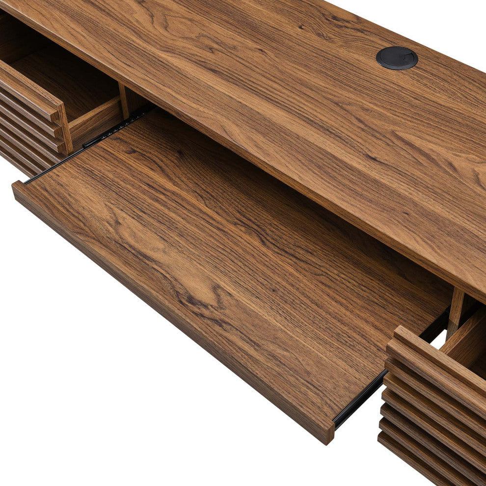 Computer Work Desk, Walnut, Wood, Modern, Mid Century Home Business Office