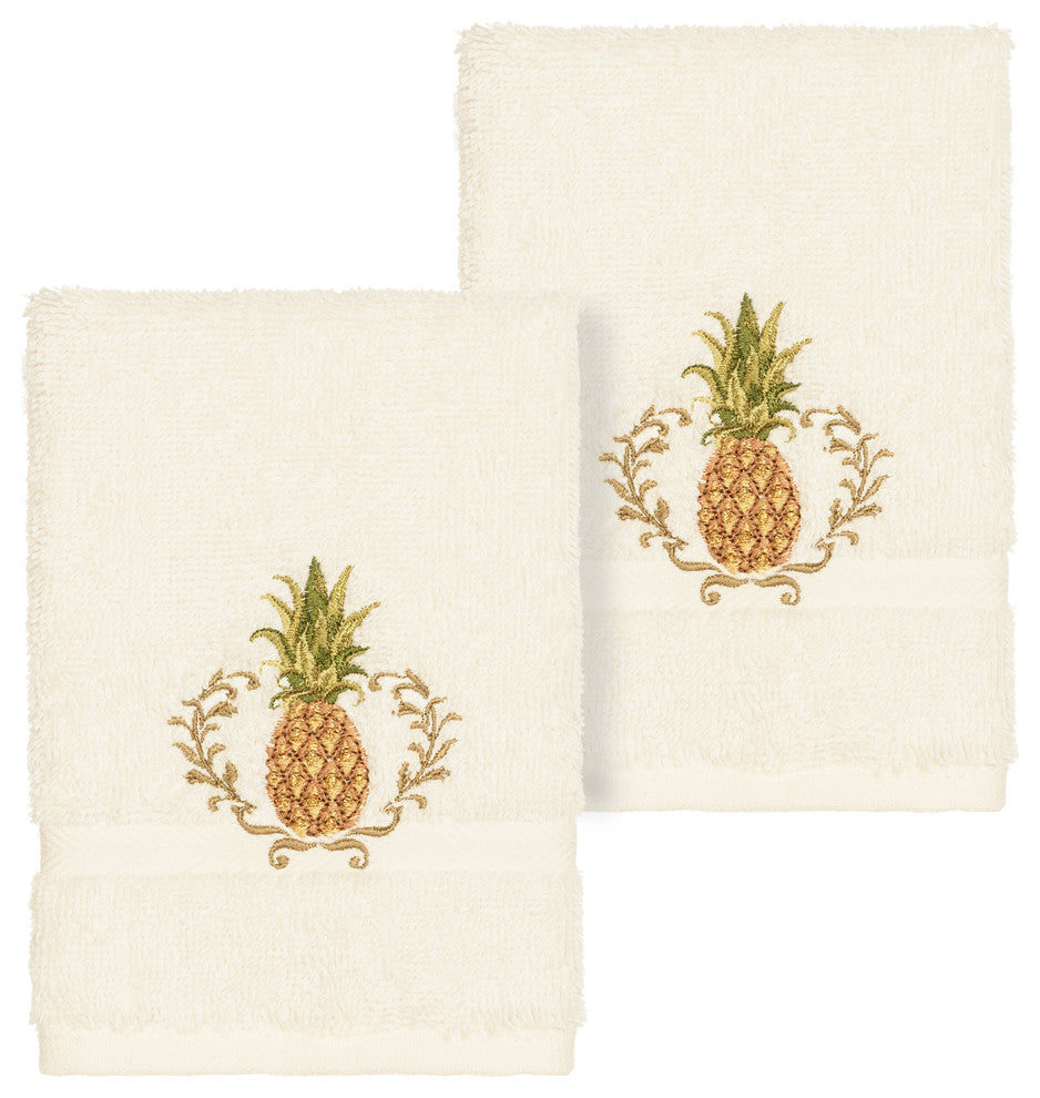 Linum Home Textiles Welcome Embellished, Cream, Washcloth, 2-Piece Set