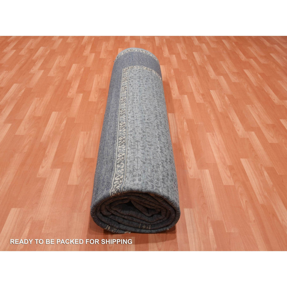 Blue Hand Knotted Modern Design Pure Wool Oversized Oriental Rug, 12'0"x15'4"