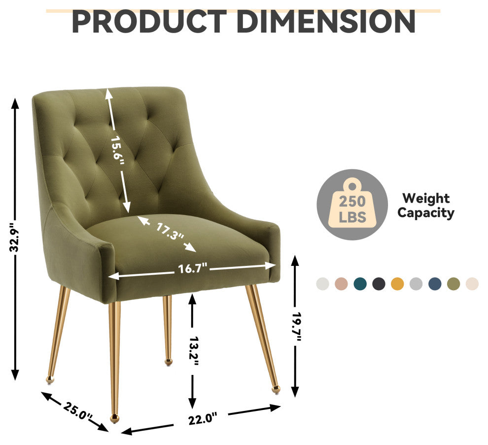 SEYNAR Elegant Velvet Dining Chairs Set of 2, Tufted Upholstered Accent Chair, Green