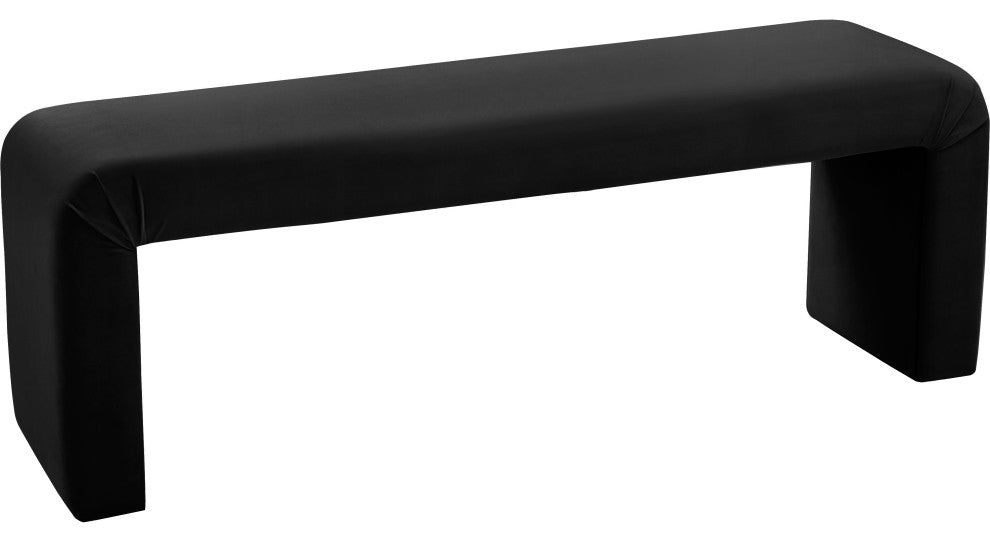 Minimalist Velvet Upholstered Bench, Black