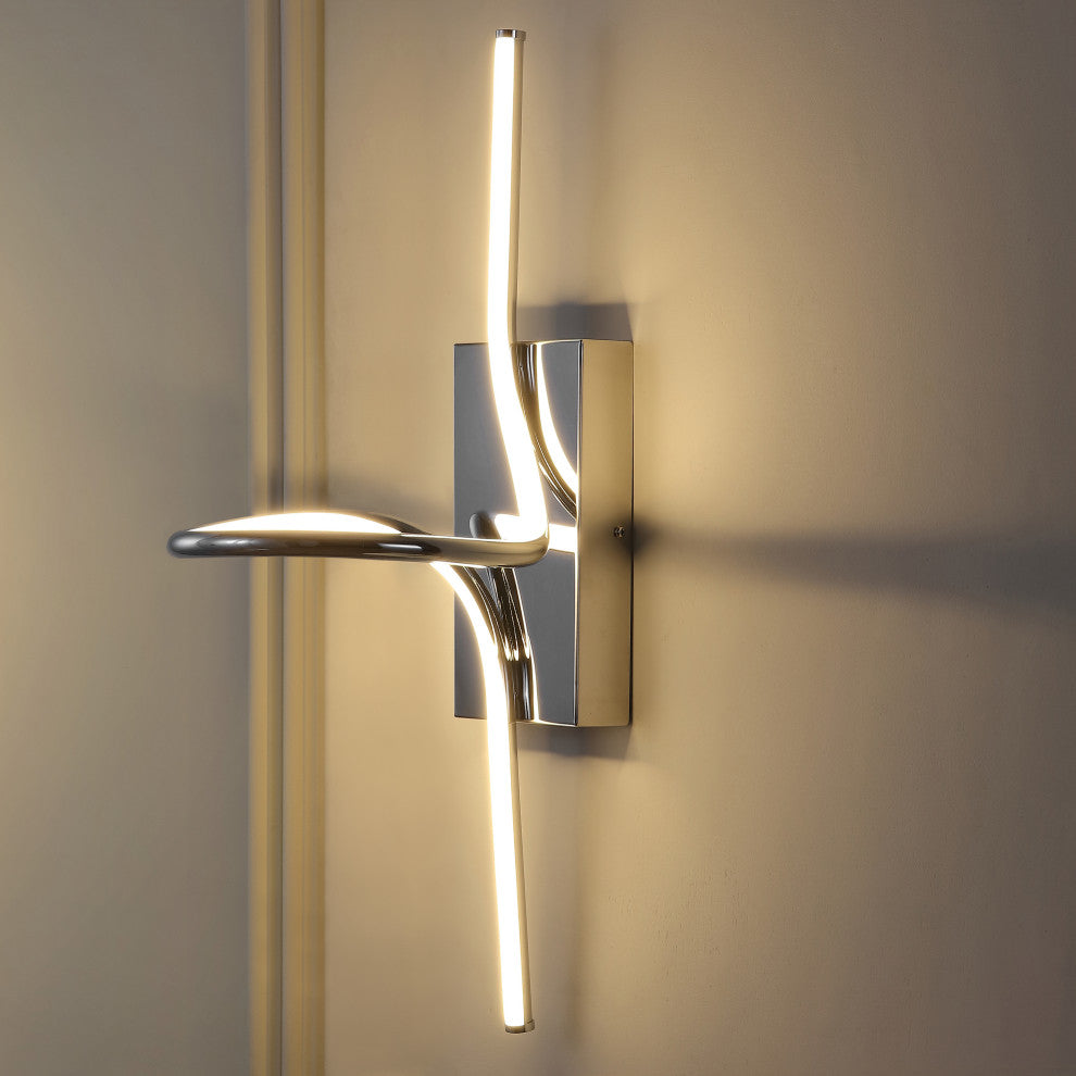 Sketch 9" Minimalist Metal Integrated LED Vanity Light Sconce, Chrome
