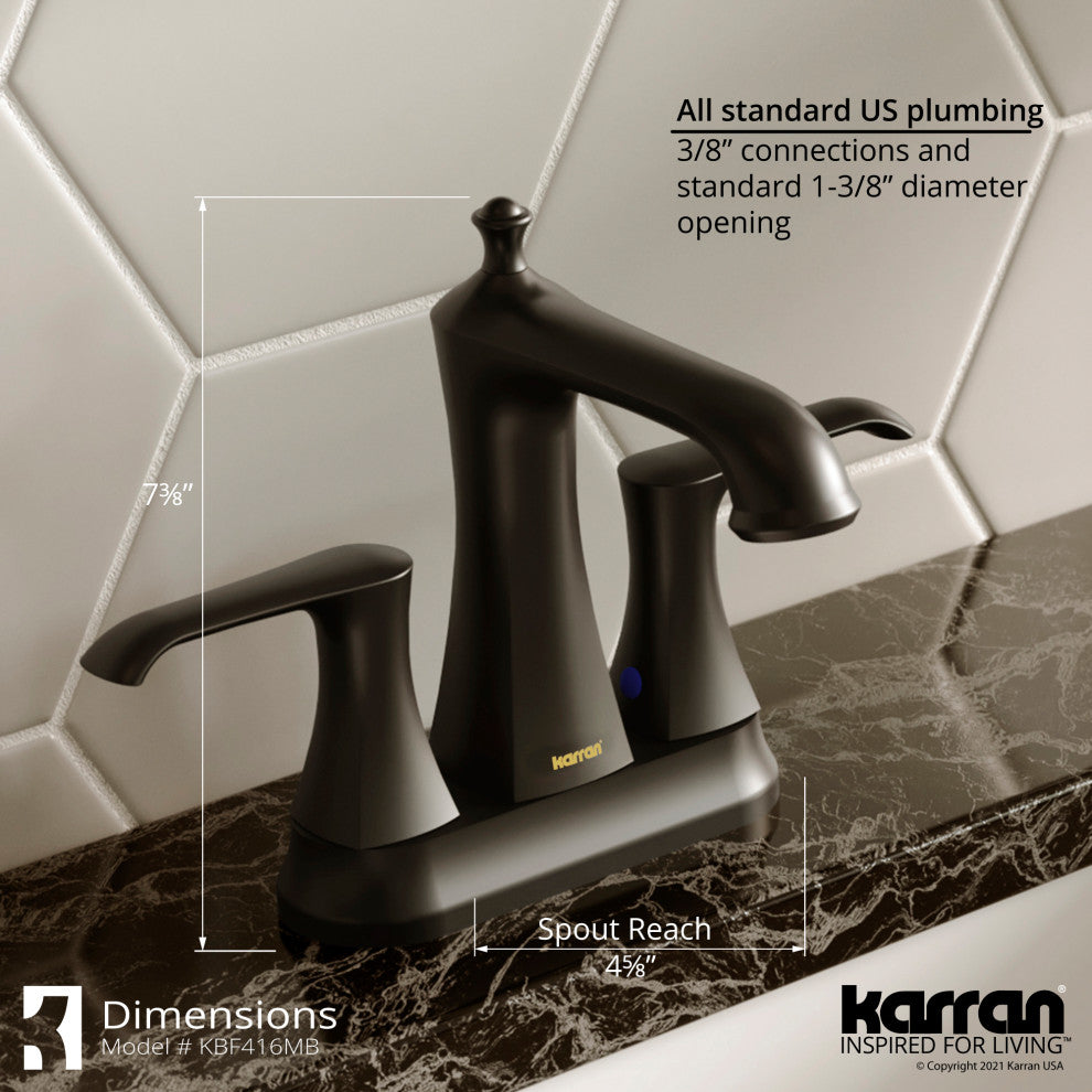 Karran 2-Hole 2-Handle Bathroom Faucet With Pop-Up Drain, Matte Black