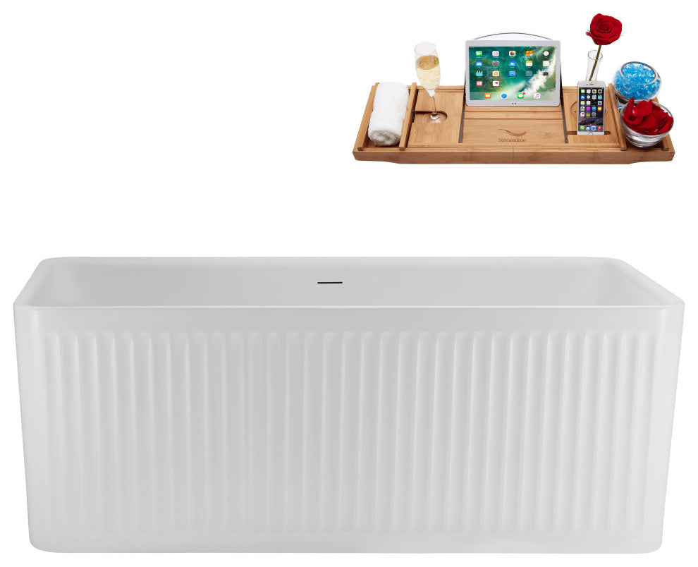 59" Streamline N5000BGL Soaking Freestanding Tub, Tray, Drain, Brushed Gold
