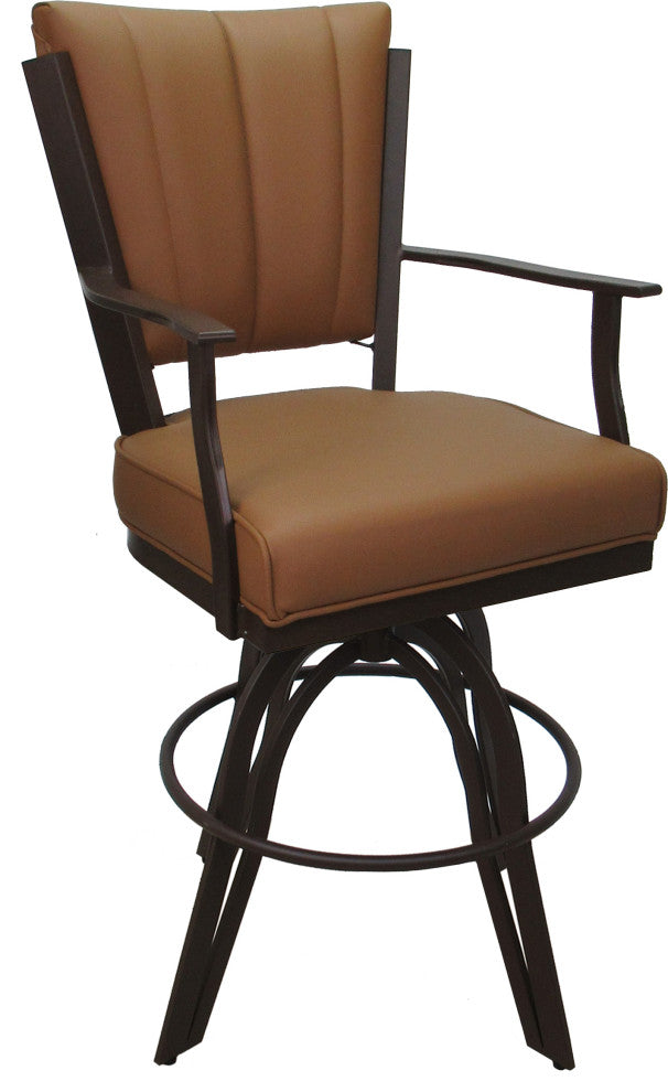 Leather Swivel Tilt Metal Bar Stool - Montana on A-Base, Brown Leather on Brown, 26"