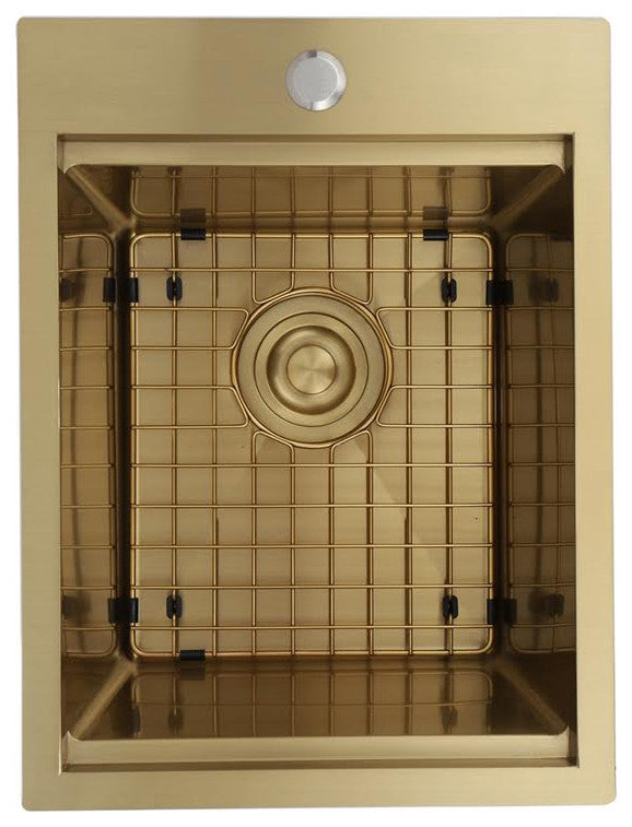 Workstation Top Mount/Drop-in Matte Stainless Steel Sink, Gold, 15x20x10