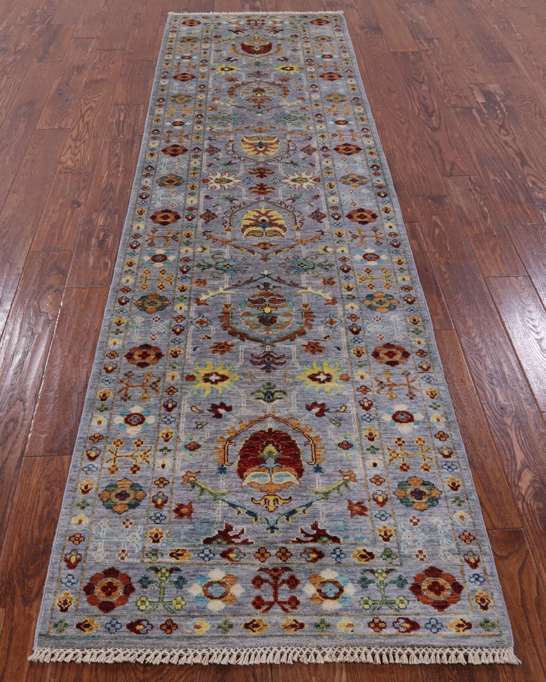 2' 9" X 9' 11" Runner Hand-Knotted Persian Tabriz Wool Rug Q8373