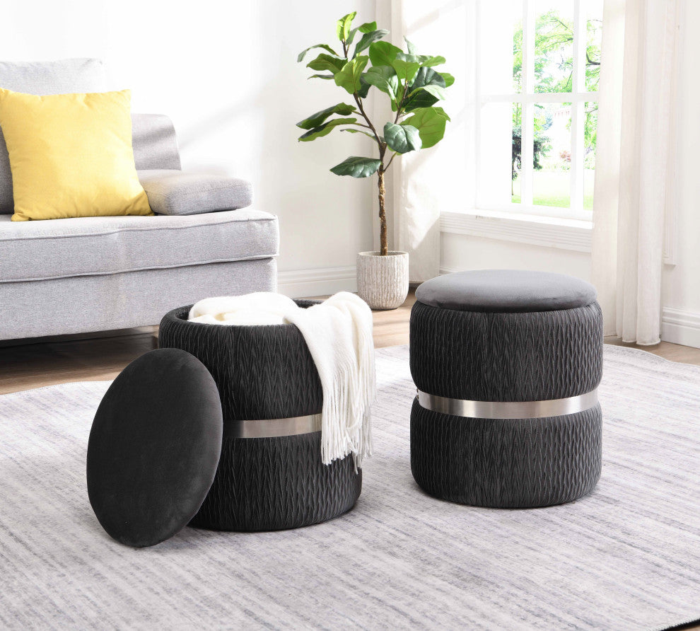 Techni Mobili Storage Ottoman, Gray/Silver