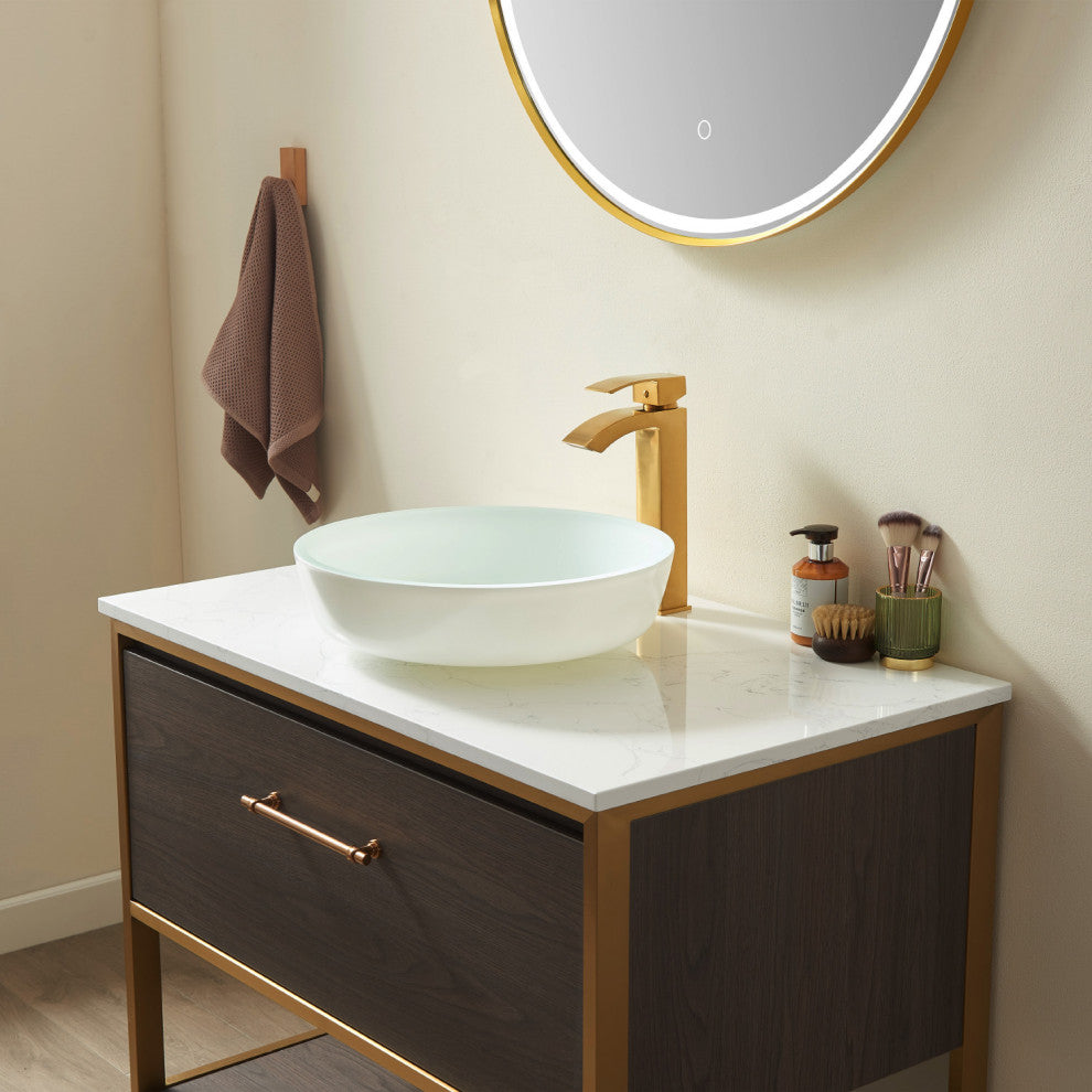 Circular Vessel Bathroom Sink without Faucet, White