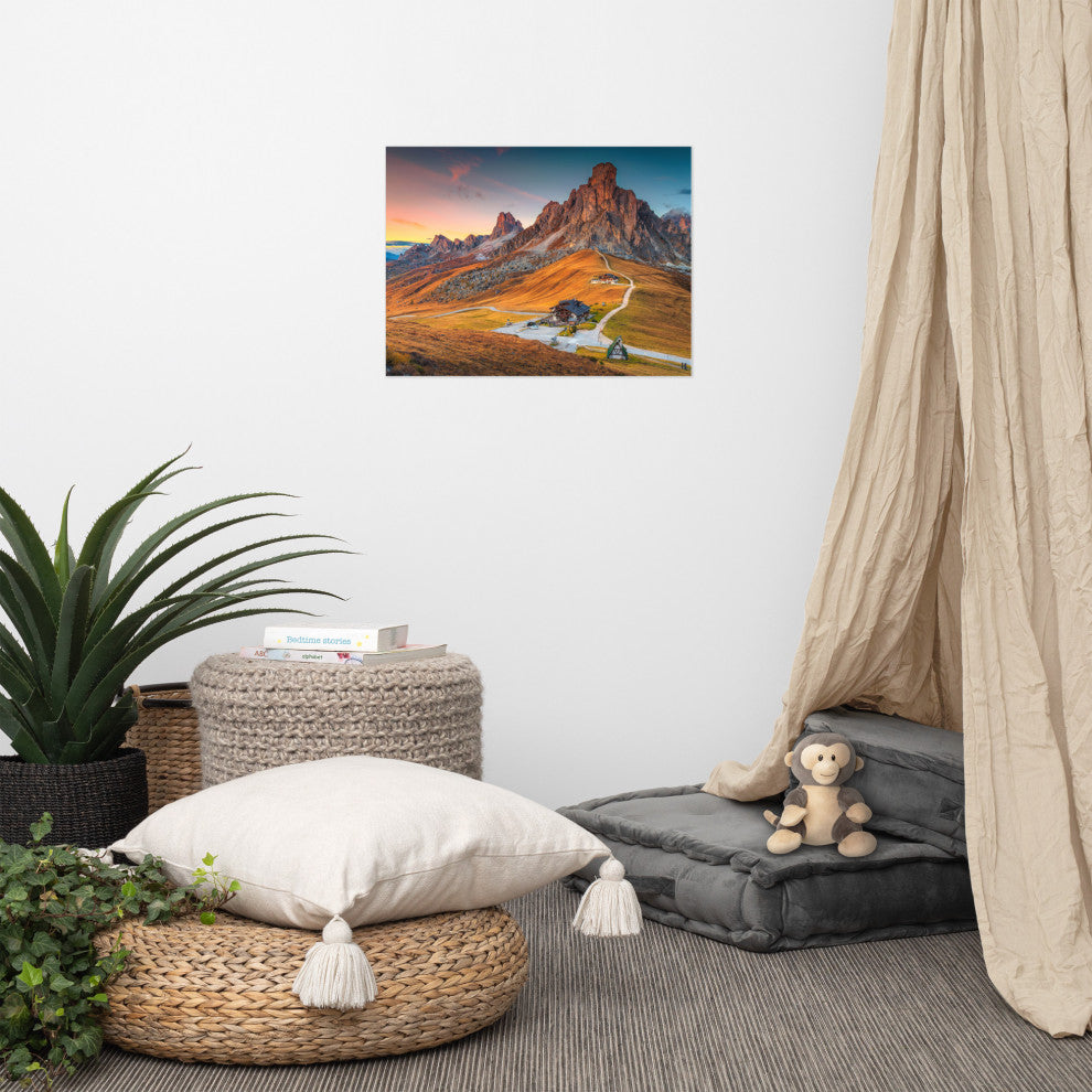 Sunset at Alpine Mountain Pass Rural Landscape Photo Wall Art Print, 18" X 24"