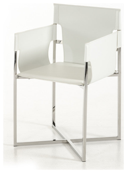 34" White Eco Leather And Stainless Steel Dining Chair