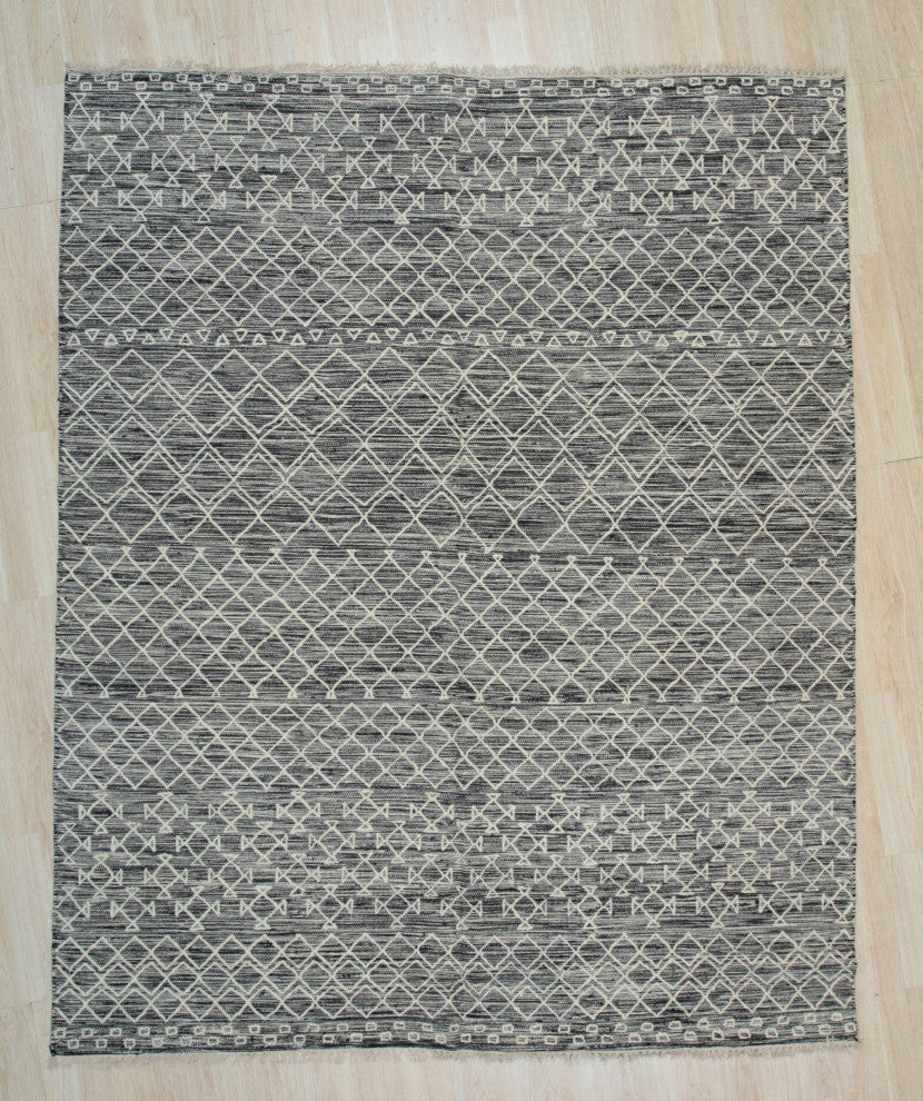 EORC Black Handwoven Wool Punja Kilim Rug 2' x 6'